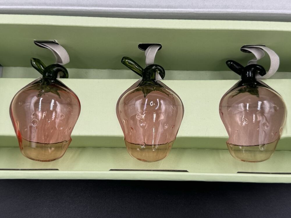 Iittala Strawberry Glass Ornaments Set of 3 Mouth Blown Finland Boxed